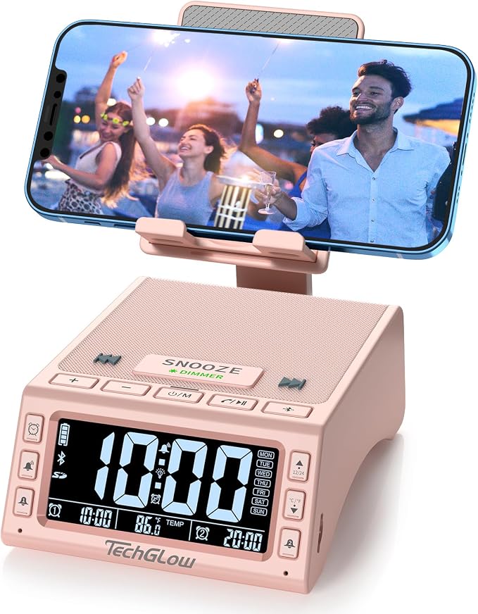 TechGlow Foldable Cellphone Stand with Wireless Bluetooth Speaker Birthday Gifts for Men Women Mother Father Cool Tech Gadgets- Pink by TechGlow