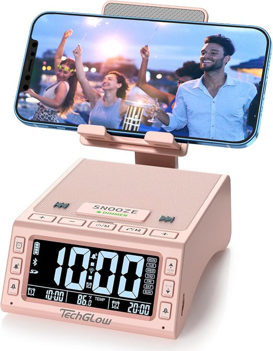 TechGlow Foldable Cellphone Stand with Wireless Bluetooth Speaker Birthday Gifts for Men Women Mother Father Cool Tech Gadgets- Pink by TechGlow