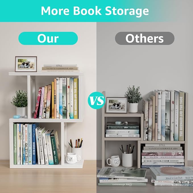 Small Desktop Bookshelf for Top of Desk Shelf - Mini White Table Bookcase 3-Tier Shelves Storage Book Organizer Hutch for Dorm Office College - Image 6