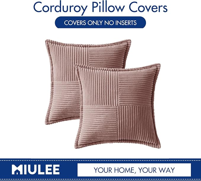 MIULEE Spring Decorative Throw Pillow Covers for Couch Bed Livingroom 18x18 Inch Set of 2 Blush Pink Boho Accent Throw Pllows Broadside Striped Patchwork Soft Corduroy Pillowcases Valentine Decor - Image 6