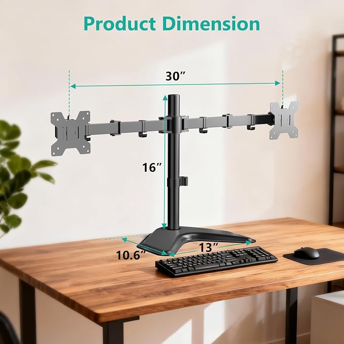 WALI Dual Monitor Stand, Freestanding Full Motion Monitor Desk Mount Fits 2 Screens up to 27 inches, Dual Monitors Arm Fits up to 22lbs, VESA 75x75 100x100 (MF002LM), Black - Image 4