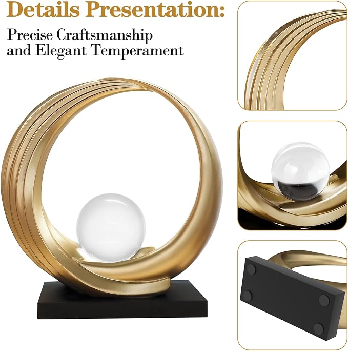 Dosker Modern Abstract Stripe Golden Shelf Decor Statues | Coffee Table Home Decor Sculpture,Desk Decoration for Living Room,Office (Golden) - Image 3