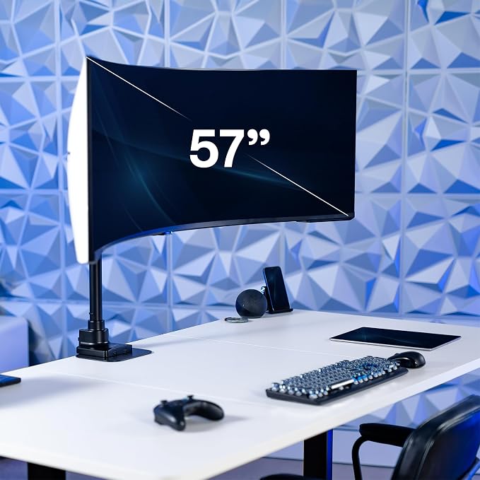 VIVO Clamp-on Single Ultra Wide Monitor Desk Mount, Low Profile Heavy Duty Adjustable Stand for 1 Ultrawide Screen up to 57 inches, 59.4 lbs Capacity, Black, STAND-V157C - Image 2