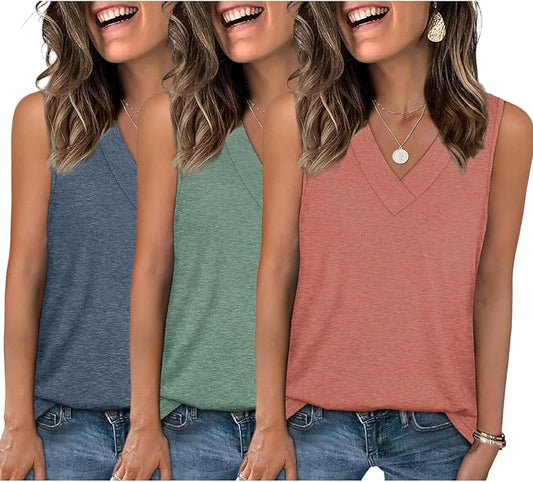 EyMuse 3 Pack Women's V Neck Tank Tops Summer Casual Sleeveless Basic Tee Shirts 2026 Fashion Beach Vacation Clothes by EyMuseWomensTops