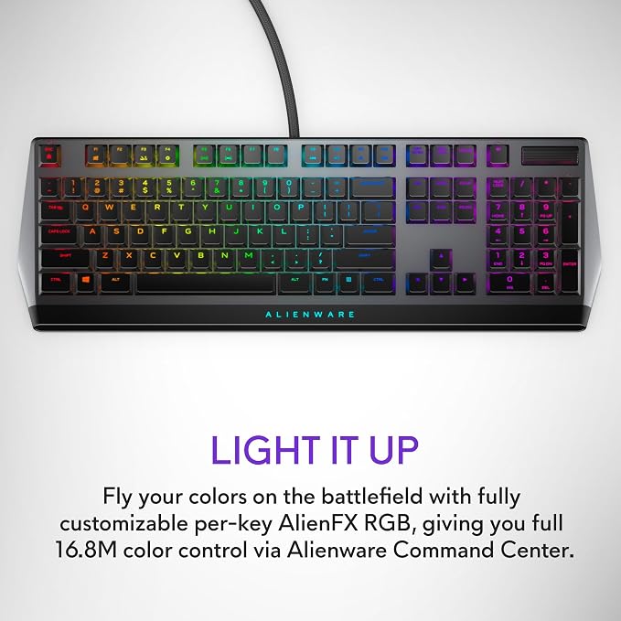 Alienware Low-Profile RGB Gaming Keyboard AW510K, AlienFx Per Key RGB LED Color Backlighting, Media CONTROLS & USB Passthrough, Cherry MX Low Profile Red Switches | USB, Numeric Keypad, Adjustable Height, Media Hot Keys, Dark Side of the Moon, Gaming R... - Image 6