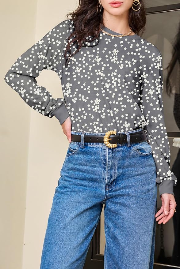 EVALESS Womens Crewneck Long Sleeve Tops Casual Polka Dots Tops Fall 2026 Tshirts Shirts - Image 5
