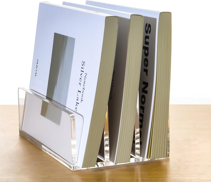 3 Compartments Clear Acrylic Mail Holder – Vertical Letter Sorter & Multifunction Desk Organizer for Bills, Documents, Notebooks – Modern Office/Home Envelope File Rack - Image 7