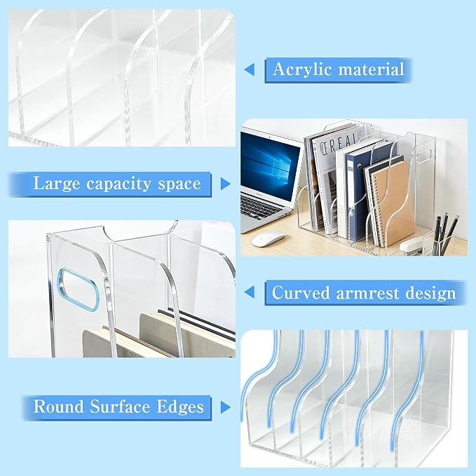 5-Tier Clear Acrylic File Holder, Vertical Document Organizer for Magazines, Binders, Notebooks & Envelopes - Multi-Purpose Desk Storage for Home Office（A4,5 Sections） - Image 7
