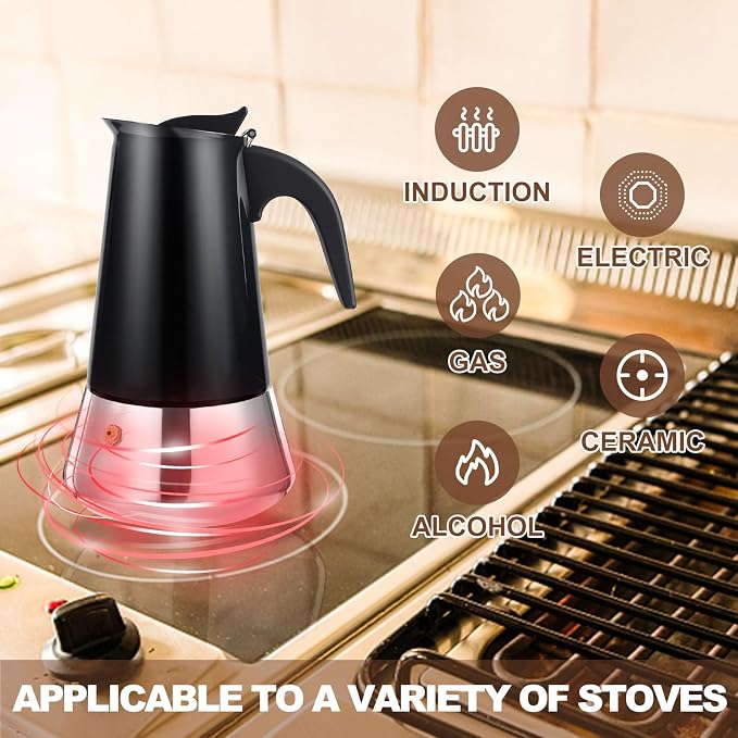 6 Cup Stovetop Espresso Maker Stainless Steel Moka Pot Stove Top Percolator Italian Coffee Makers Capable Mocha Greca Machine Cafe Classic Induction Cookers for Home and Camping 300ml 10oz - Image 5