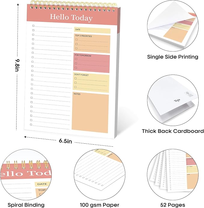 Taja To Do List Notepad, Undated Daily Planner for Work and Goal Setting | Pink, 52 Sheets, 9.8" x 6.5" , for Office, Home and school, Daily Task Planning, Notes and Everyday Organization - Image 6