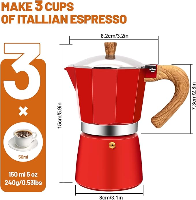 3 Cup Aluminum Espresso Stovetop Moka Pot Express Coffee Maker Percolator Italian Classic Mocha Coffee Machine for Italian and Cuban Cafe Brewing for Home & Camping 150ml 5oz - Image 2