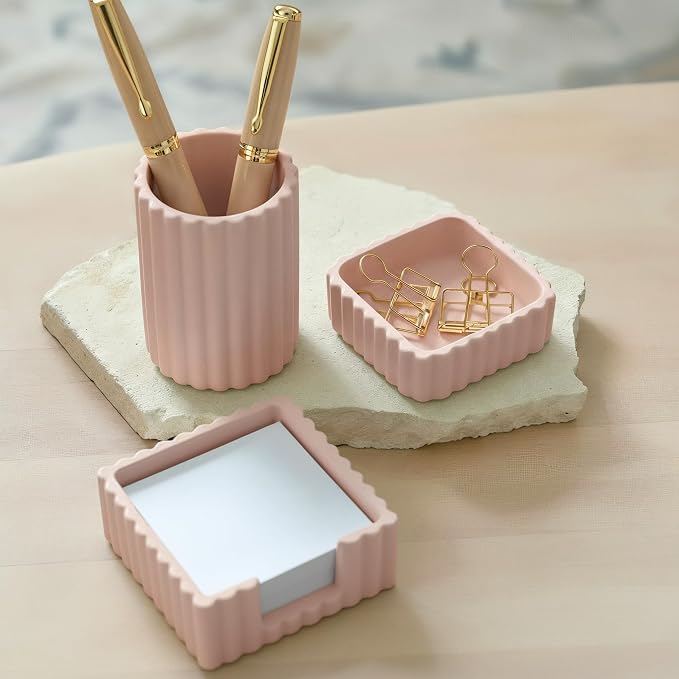 Aesthetic Desk Organizer Set of 3 For Your Office - Sturdy Concrete Desktop Accessories For Women Enhance Any Office Decor - Set incl. Pen Holder, Paperclip Storage & Sticky Note Holder for Teacher - Image 9