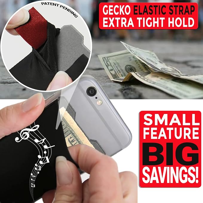 Phone Wallet - Adhesive Card Holder - Cell Phone Pouch - Stick on Lycra Pocket by Gecko - Carry Credit Cards and Cash - Image 6