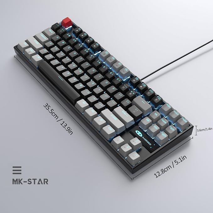 MageGee 75% Mechanical Gaming Keyboard, Red Switch, LED Blue Backlit, 87 Keys Compact TKL Wired Computer Keyboards for Windows Laptop PC Gamer - Black/Grey - Image 9
