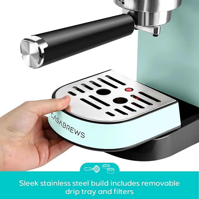 CASABREWS CM5418 Espresso Machine, Small Coffee Maker with Steam Wand | Stainless Steel, 20-Bar Pump, Built-in Pressure Gauge, Powerful Steam Wand for Cappuccino Latte for Home, 34oz Water Tank - Image 6