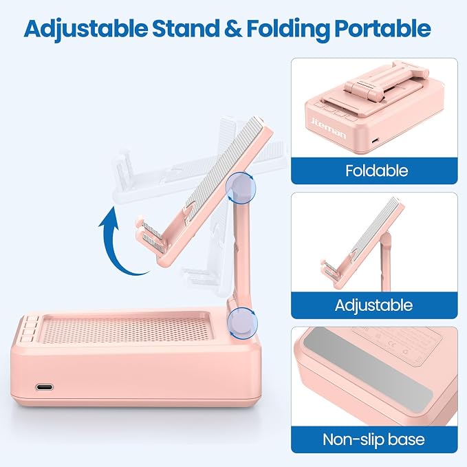 JTEMAN Cell Phone Stand with Bluetooth Speaker,Birthday Gifts for Women and Men,Kitchen Gadgets for Men,Compatible for iPhone/Samsung/Mini iPad - Pink - Image 6