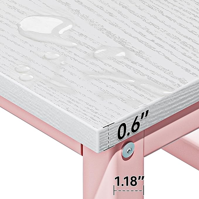 Aquzee Pink Girls Desk with Hutch, 55in Computer Desk with Bookshelf for Teens Adults, Craft Table for Bedroom Kids Room, White Pink Study Table with Shelves for Storage - Image 5
