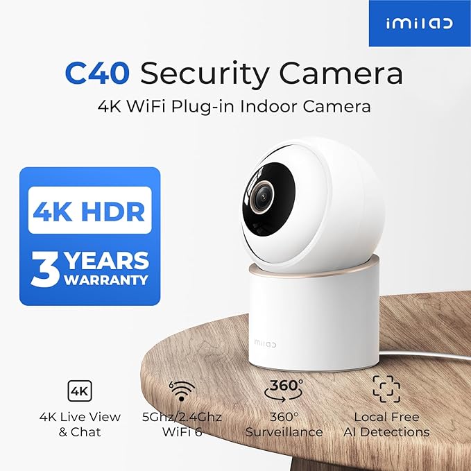 IMILAB 4K 8MP Security Camera Indoor, 360° View Pet/Dog/Baby Camera with Xiaomi Home App, 2.4G/5G WiFi Plug-in Room Cam, Color Night Vision, Pet&Human Track, Two-Way Audio, No Subscription(C40) - Image 2