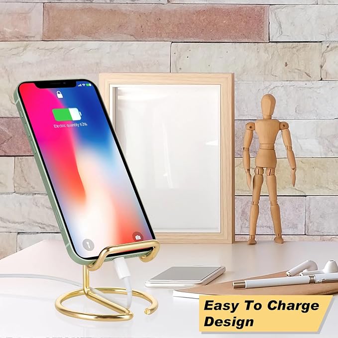 ROPOSY 2 Pack Cell Phone Stand for Desk, Cute Metal Gold Cell Phone Stand Holder Desk Accessories, Compatible with All Mobile Phones, iPhone, iPad - Image 3