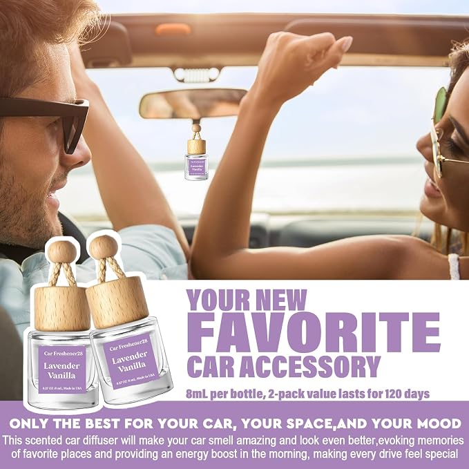HoogaLife Car Air Freshener Diffuser 2 Pack Hanging Air Freshener Diffuser -Lavender Vanilla Fragrance Oil Air D iffuser for Car, 45+ days Long Lasting Fragrance Made in USA C ar Air Fresheners (L28) - Image 4