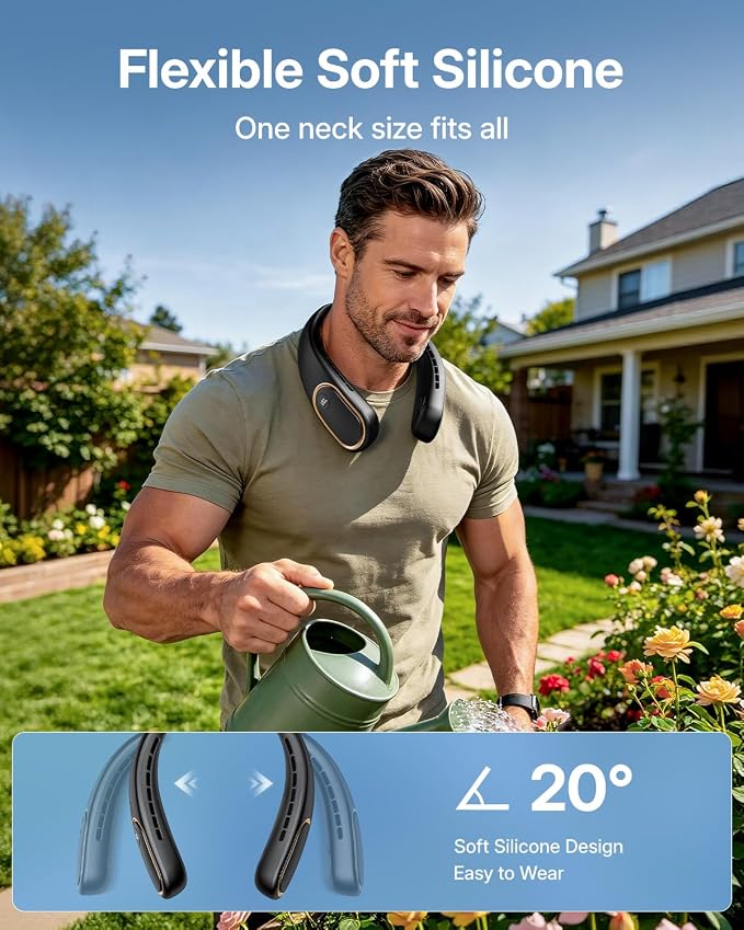 SHEWIND Portable Neck Fan - 5000mAh Rechargeable Hands-Free Wearable Fan | 4 Speeds, Bladeless & LED Display | Personal Cooling Fan for Travel, Outdoors, Camping - Black - Image 7