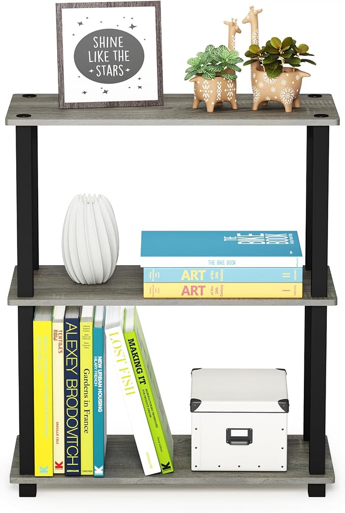 Furinno TURN-S-TUBE Storage Shelves Set of 2, 3-Tier Book Shelf, Corner Shelf, Toolless Open Shelves, Square Tubes, for Organization and Storage, Living Room, Garage, Home Office, French Oak - Image 4