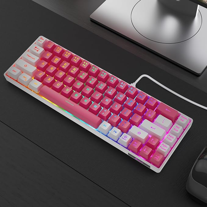 GEODMAER 65% Gaming Keyboard, LED Backlit Mini Wired Keyboard, Ultra-Compact Anti-Ghosting No-Conflict 68 Keys Membrane Gaming Wired Keyboard for PC Laptop Windows Gamer(Pink-White) - Image 7