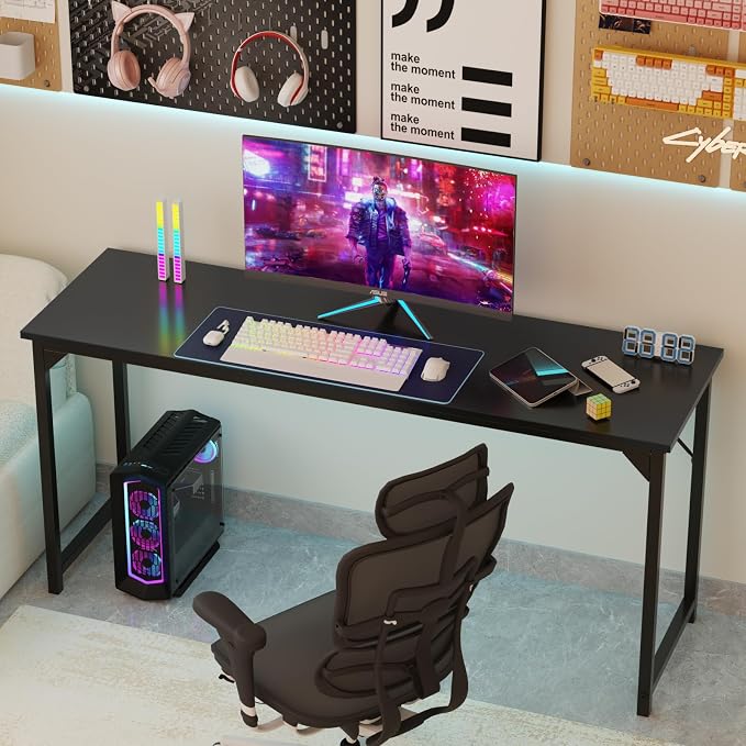 Sweetcrispy 63-Inch Small Computer Desk for Bedroom, Black | Gaming Writing Work and Study Desk for Home Office, Sturdy Metal Frame and Compact Modern Design with X-Shaped - Image 7