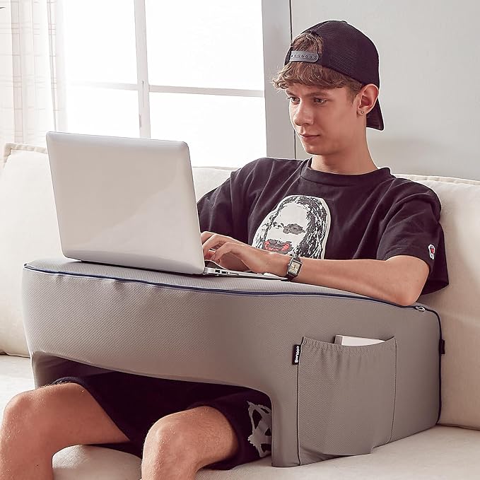 cooloo8 Reading Pillow with Armrests – Extra Large Memory Foam Gaming Pillow for Adult, Lap Desk for Laptop, Arm Rest for Working, Crocheting, Playing Game or Siting in Bed, Floor, Sofa, (Grey) - Image 8