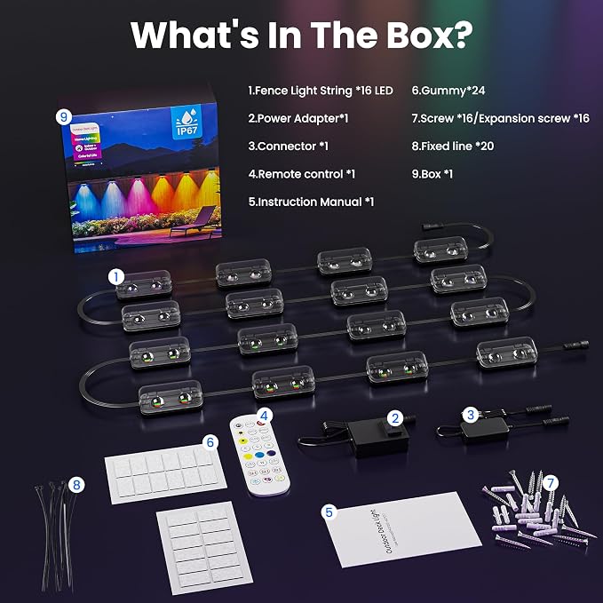 16 Packs Outdoor Deck Lights, Smart RGBIC Fence Light, with APP/Remote Control, 16 Million Monochrome Modes,IP67 Waterproof, Color Changing Fence Lights for Fence（100ft） - Image 8