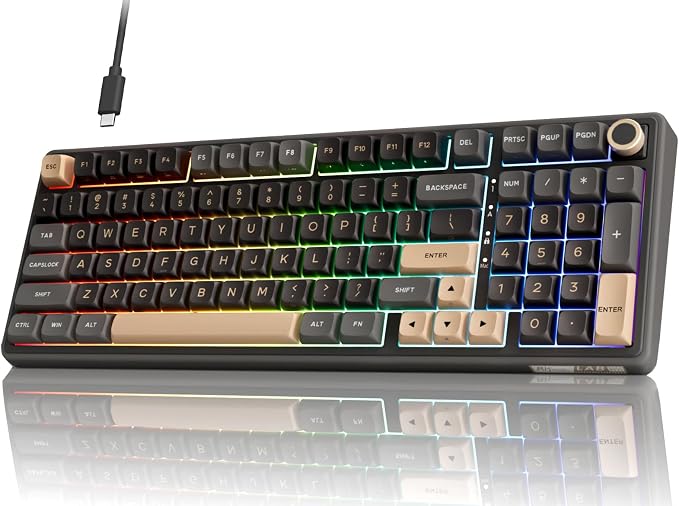 RK ROYAL KLUDGE R98 Pro Wired Mechanical Keyboard, RGB PC Gaming Keyboard with Number Pad and Volume Knob, Gasket Mount, MDA Profile PBT Keycaps, for Win/Mac, Hot Swappable Tactile Beige Switch by RKROYALKLUDGE