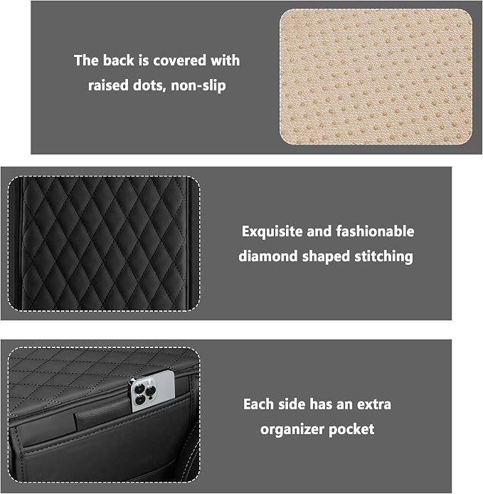 Stacool Upgraded Car Center Console Cover,Microfiber Leather Car Armrest Cover Cushion with 2 Storage Bags,Universal Car Armrest Storage Box (Black) - Image 3