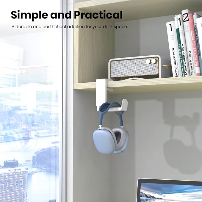 EURPMASK PC Gaming Headset Stand - Adjustable Clamp-on Headphone Holder, 360 Degree Swivel & Cable Clip Organizer - White - Image 2