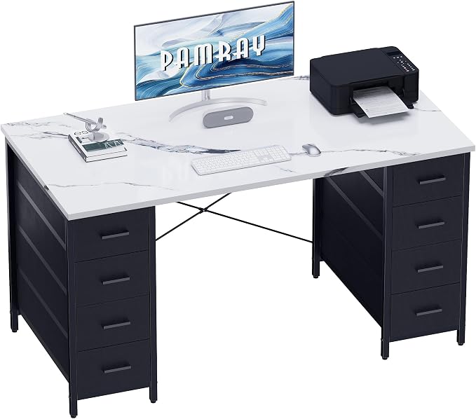 Pamray 47 Inch Computer Desk with 8 Fabric Drawers for Home Office Work | Ample Storage, Space-Saving, Suitable for Home Office Bedrooms Dorm Living Rooms for Study, Writing, Work by PAMRAY