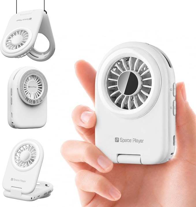 Space Player Mini Fan, Portable Handheld Fan with MagSafe Phone Mount, USB Rechargeable Cooling Fan with Selfie Fill Light Pocket Size Travel Companion for Cruise Concert Makeup and Outdoor Use,White by SPSpacePlayer
