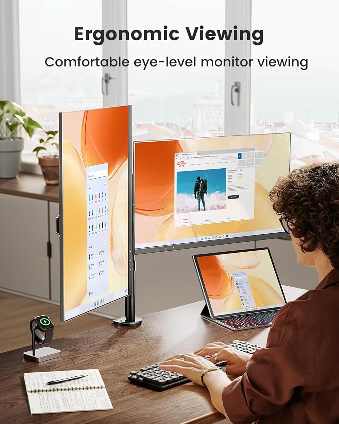 ErGear Dual Monitor Stand, Heavy Duty Adjustable Monitor Desk Mount for 2 Screens up to 32 Inches, Fully Adjustable Height, Tilt, Swivel, Rotate, Supports 17.6 lbs per Monitor Arm, Easy Installation - Image 8