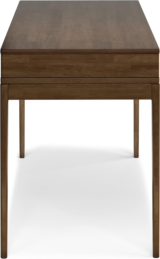 SIMPLIHOME Harper Small Desk - 48 Inch Wide Solid Hardwood Writing Desk in Walnut Brown, Mid-Century Modern Home Office Computer Table for Study with 2 Drawers and Flip-Down Keyboard Tray - Image 7