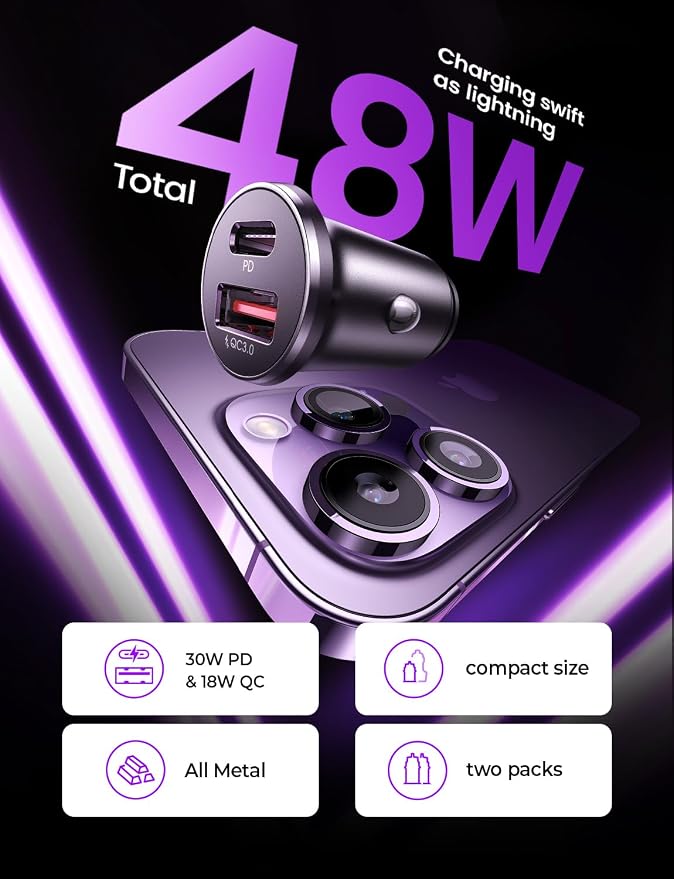 LISEN 54W Car Phone Charger USB C, Cigarette Lighter Adapter, Car Accessories for iPhone, USB C Car Charger Adapter USBC Type C 12v, Fit for iPhone 16, 15, 14, 13 Samsung Google iPad Android, Orange | Cigarette Lighter Charger, USB C Car Charger Fast C... - Image 2