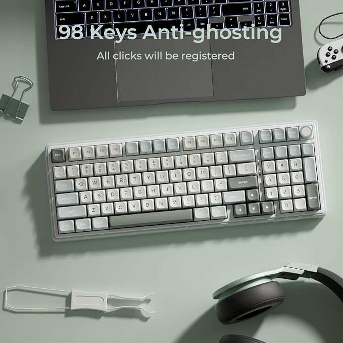 RK ROYAL KLUDGE R98 Pro Wired Mechanical Keyboard, RGB PC Gaming Keyboard with Number Pad and Volume Knob, Gasket Mount, MDA Profile PBT Keycaps, for Win/Mac, Hot Swappable Linear Cream Switch - Image 9