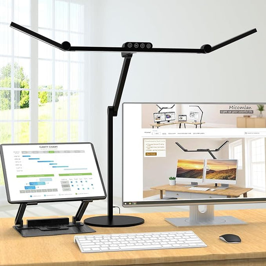 Micomlan Architect Desk Lamp with Atmosphere Lighting, Adjustable Led Desk Light for Home Office with Base, 24W Bright Auto Dimming Table Light with Rotatable Swing Arm for Workbench Computer by Micomlan