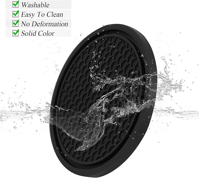 4 Pack Car Coasters, 2.75inch Universal Non-Slip Car Cup Holder Coaster for Car, PVC Cup Pad Mat Car Coasters for Cup Holders for Women (Black) - Image 3