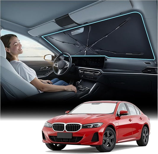 Nmoiss Windshield Sun Shade Umbrella for BMW - [Vinyl Coating Heat Shield] Protect Car from Sun Rays & Heat Damage Keep Cool and Protect Interior CX01-N2-T-BMW by Nmoiss