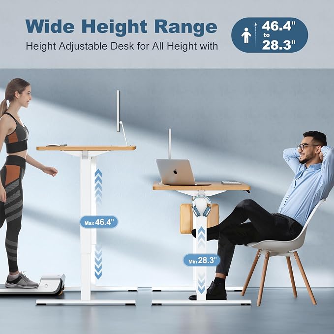 DUMOS 55 Inch Electric Standing Desk, Memory Adjustable Home Office Desk | Sit Stand Up Desk for Work Home Office,Adjustable Desk, Rising Computer Table with Splice Board,Cable Management,Hook,Oak - Image 5
