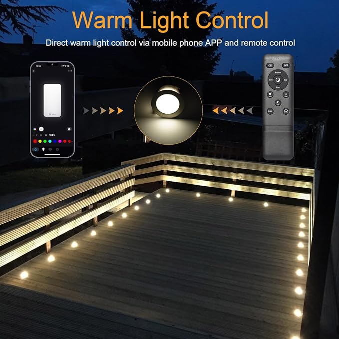 LED Deck Light Kit, 10pcs Φ1.77” WiFi Wireless Smart Phone Control Low Voltage Recessed RGBW Deck Lights with Remote, Voice Control, IP67 Waterproof Outdoor Path Stair Landscape Lighting, Black - Image 4