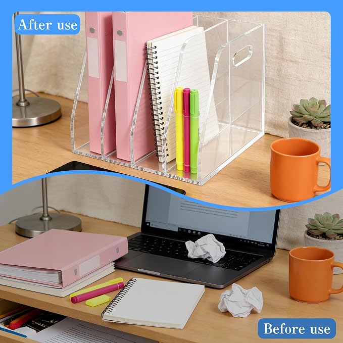 4-Tier Clear Acrylic File Holder, Vertical Document Organizer for Magazines, Binders, Notebooks & Envelopes - Multi-Purpose Desk Storage for Home Office（B5,4 Sections） - Image 5