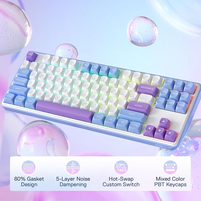Redragon K707 PRO 80% Wireless Gasket RGB Gaming Keyboard, 3-Modes 87 Keys TKL Mechanical Keyboard w/Hot-Swap Socket, PBT Round Keycaps & 5-Layer Noise Dampening, Custom Linear Switch - Image 2