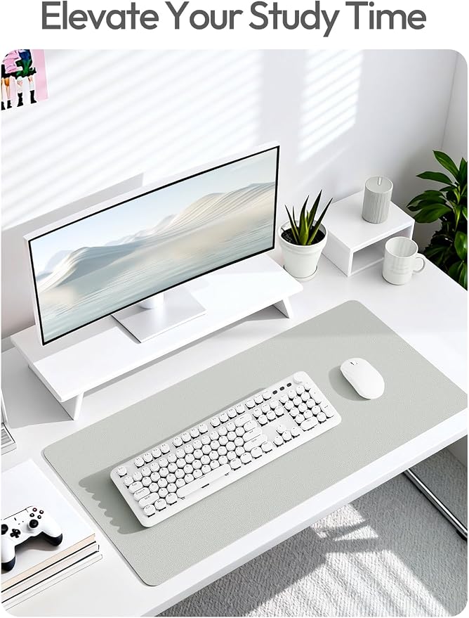 YSAGi Leather Desk Protector, Office Mat, Large Mouse Mat, Non-Slip PU Leather Blotter, Laptop Desk Mat, Waterproof Writing Pad for Office and Home(Light Grey, 40" x 24") - Image 6