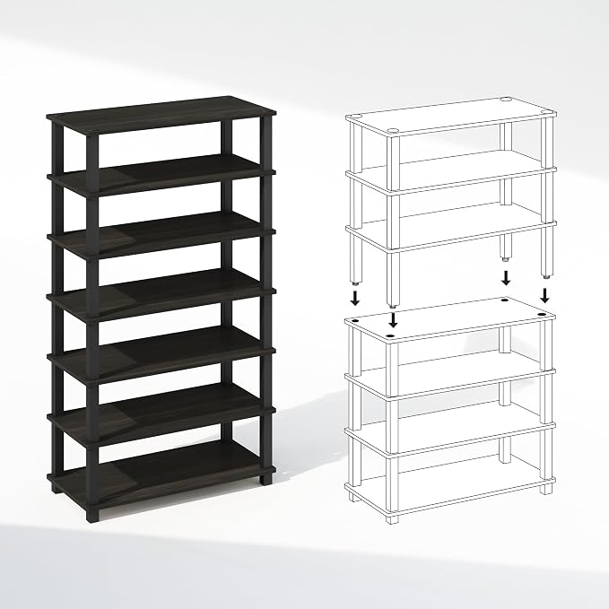Furinno Turn-N-Tube Storage Shelves Set of 2, 4-Tier Stackable Standing Shelf, Open Corner Shelf, for Organization and Storage, Living Room, Garage, Home Office, Espresso - Image 4