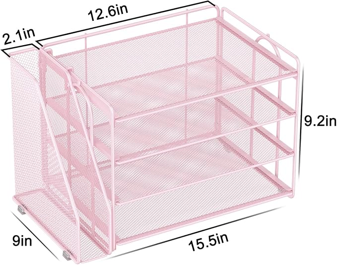 Spacrea Desk Organizers and Accessories, Paper Organizer for Desk with File organizer, Desk Accessories & Workspace Organizers for Office Supplies (Pink) - Image 5