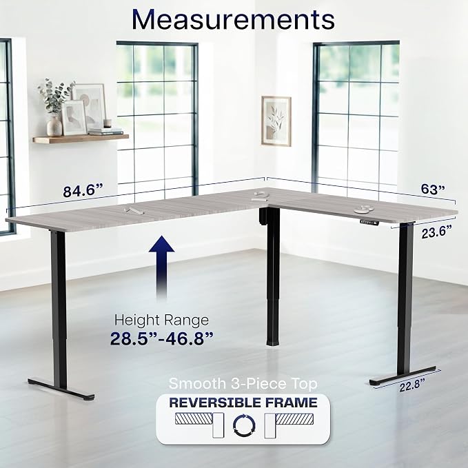 VIVO Dark Gray 84 x 63 in Corner Standing Desk, DESK-E3CTBG-84 | Electric, Large Reversible L-Shaped Table, Sit Stand Height Adjustable, Memory Controller, Office Furniture Sets, Black Frame - Image 5
